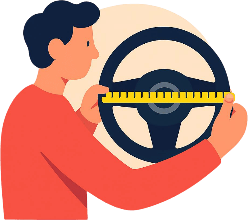 Illustration of a man measuring a steering wheel