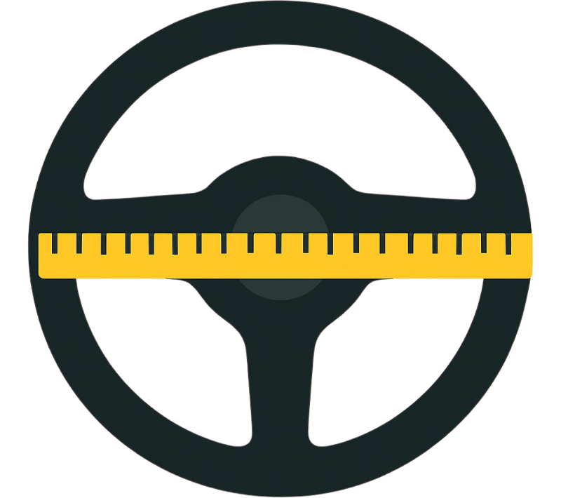 Tape measure wrapped around a steering wheel